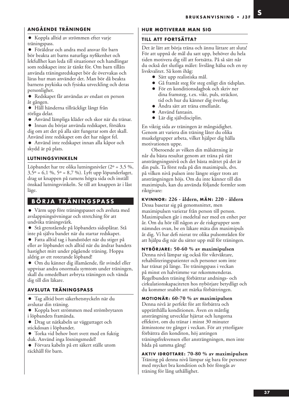 Tunturi J3F User Manual | Page 37 / 48