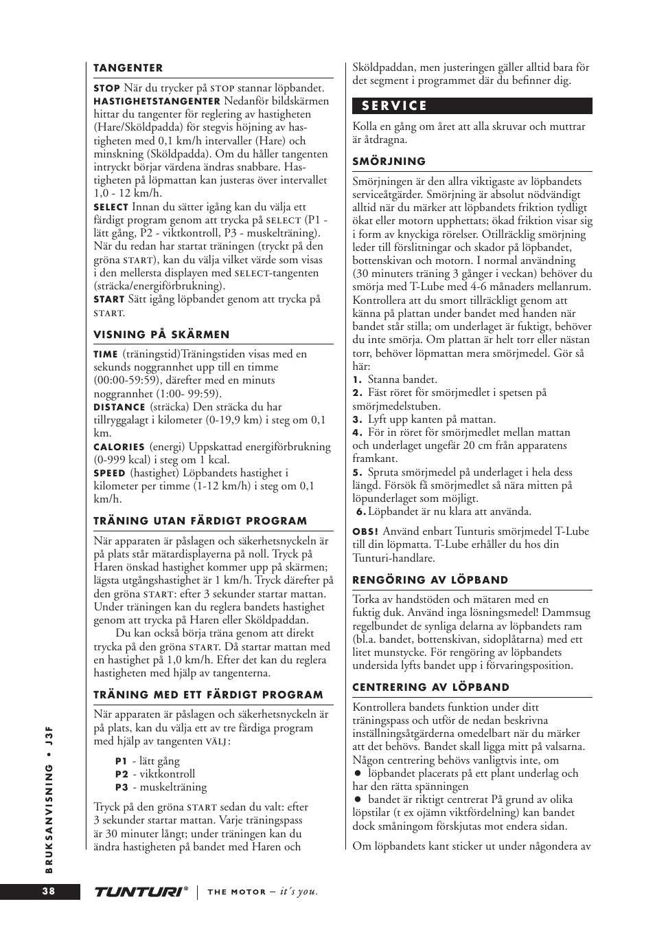 Tunturi J3F User Manual | Page 38 / 48