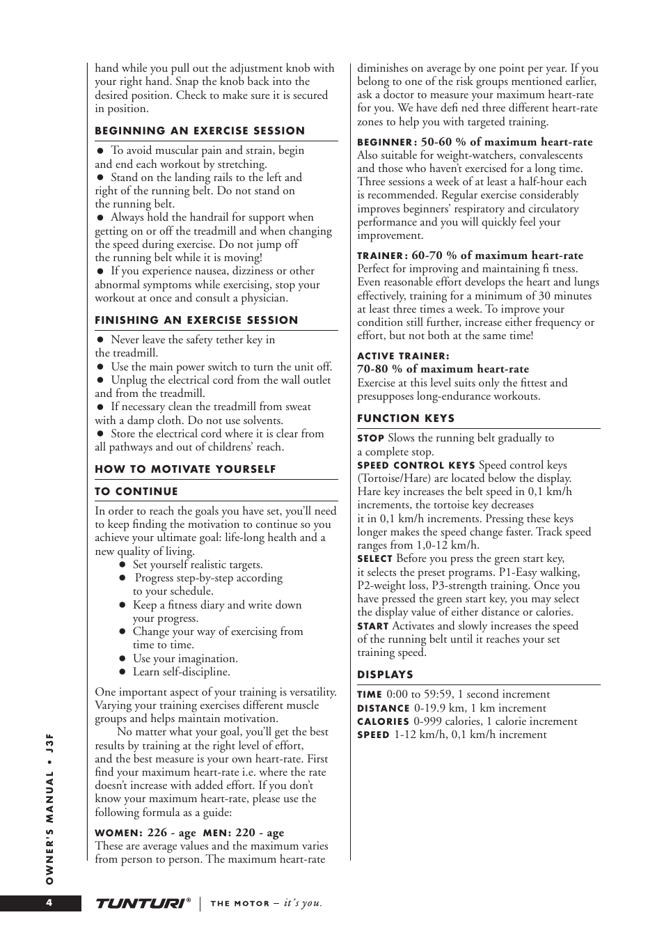 Tunturi J3F User Manual | Page 4 / 48