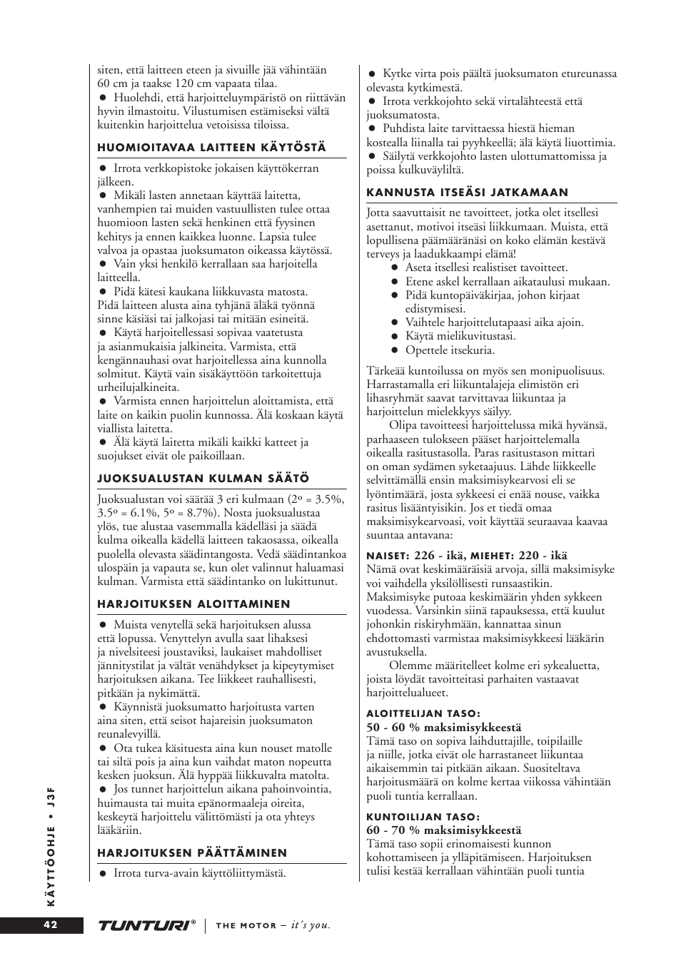 Tunturi J3F User Manual | Page 42 / 48