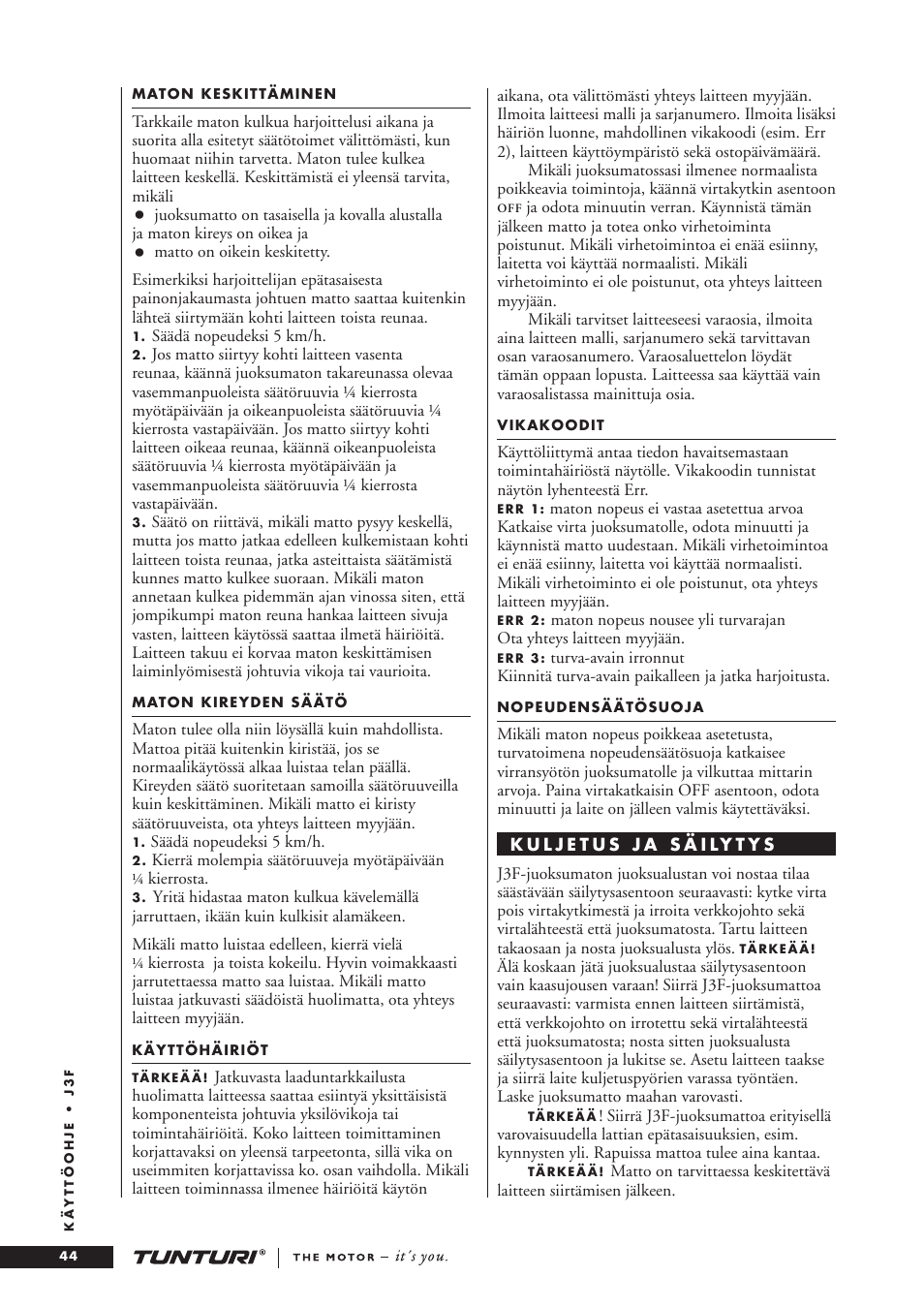 Tunturi J3F User Manual | Page 44 / 48