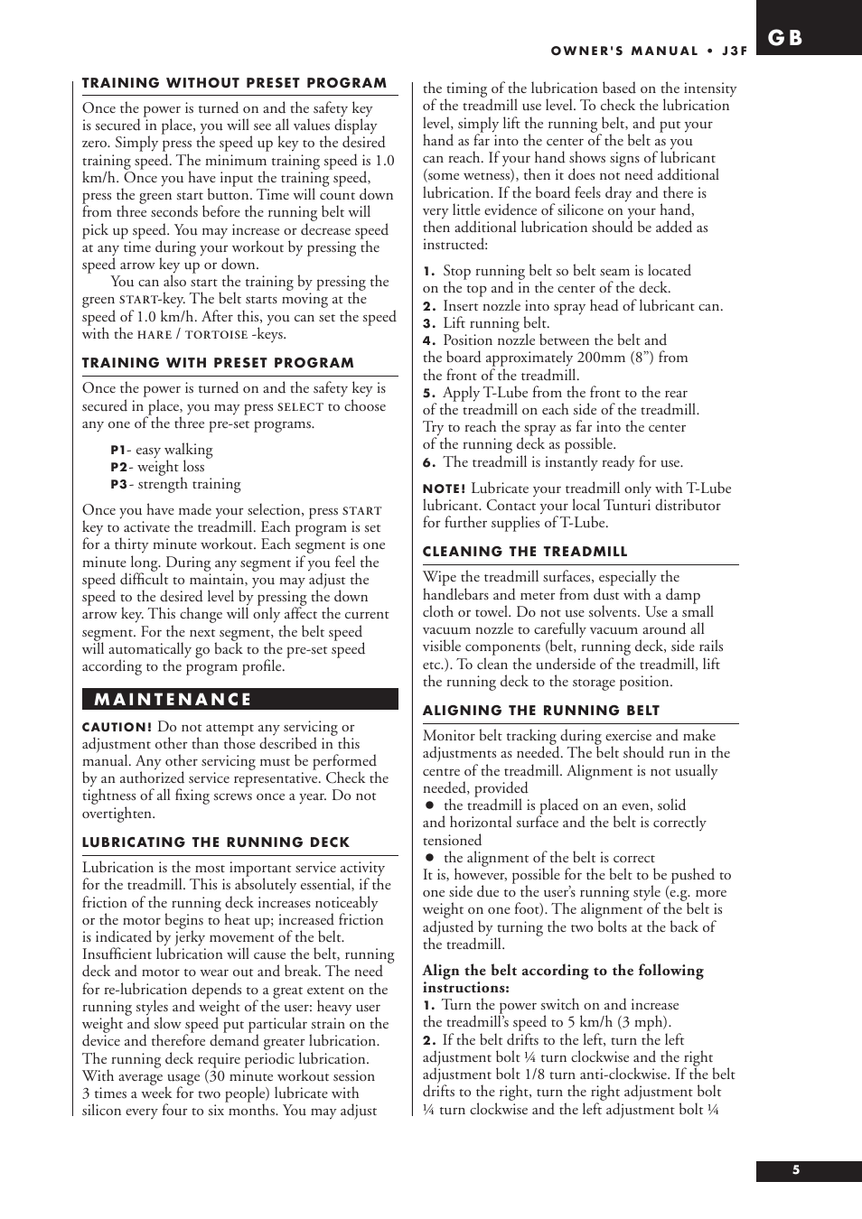 Tunturi J3F User Manual | Page 5 / 48