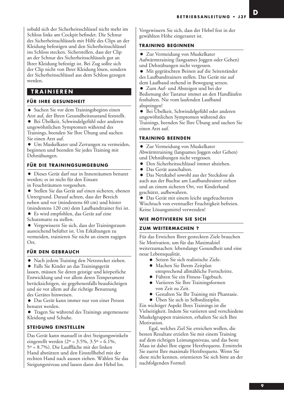 Tunturi J3F User Manual | Page 9 / 48