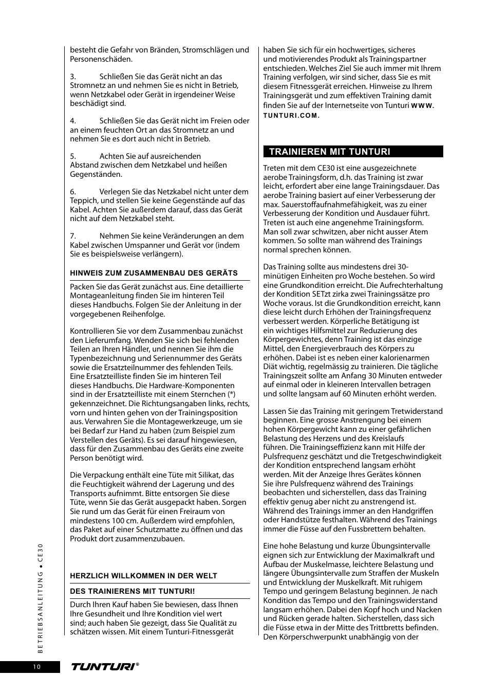 Tunturi CE30 User Manual | Page 10 / 60