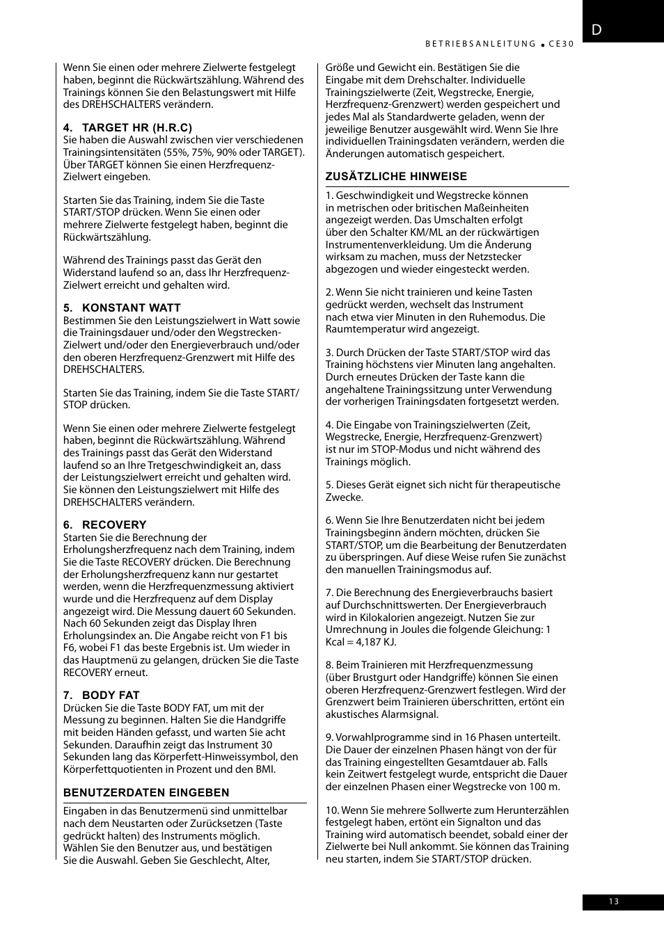 Tunturi CE30 User Manual | Page 13 / 60