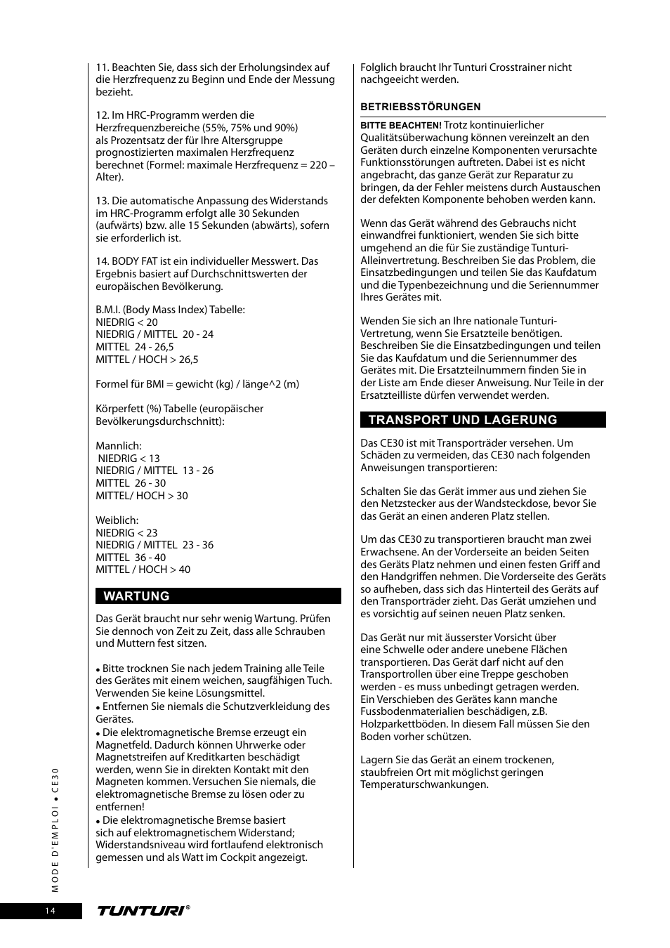 Tunturi CE30 User Manual | Page 14 / 60