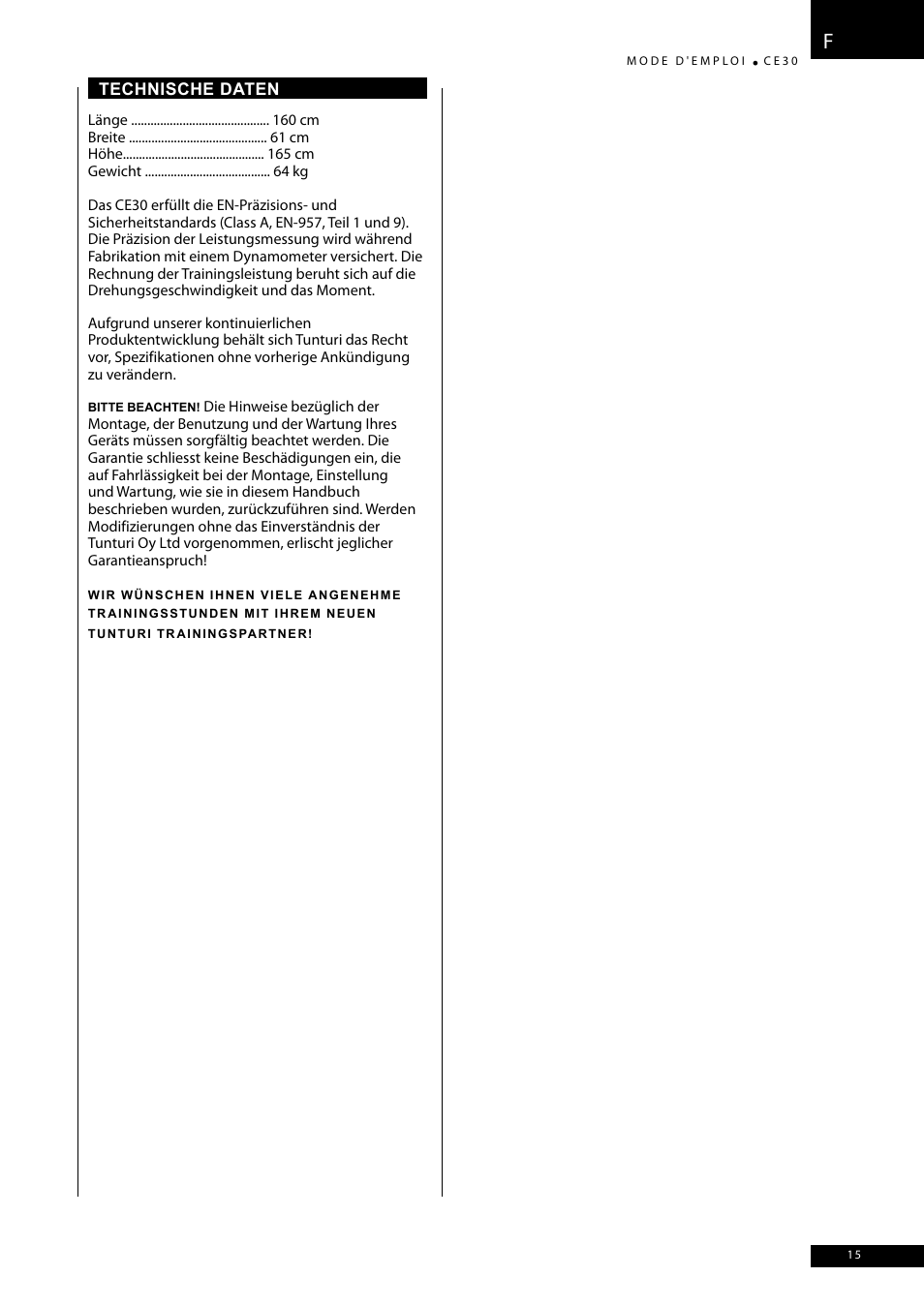 Tunturi CE30 User Manual | Page 15 / 60