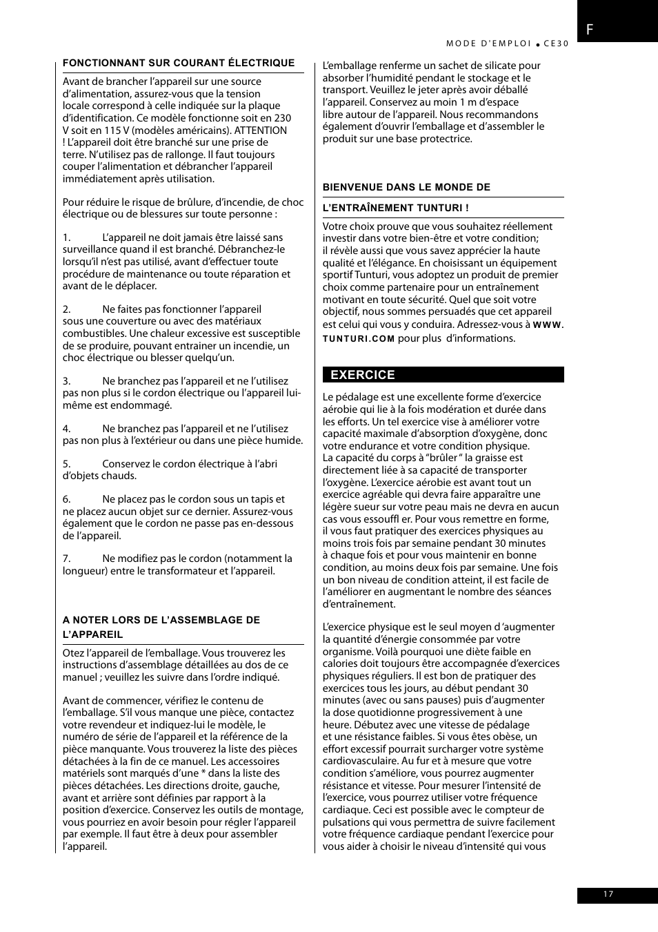 Tunturi CE30 User Manual | Page 17 / 60