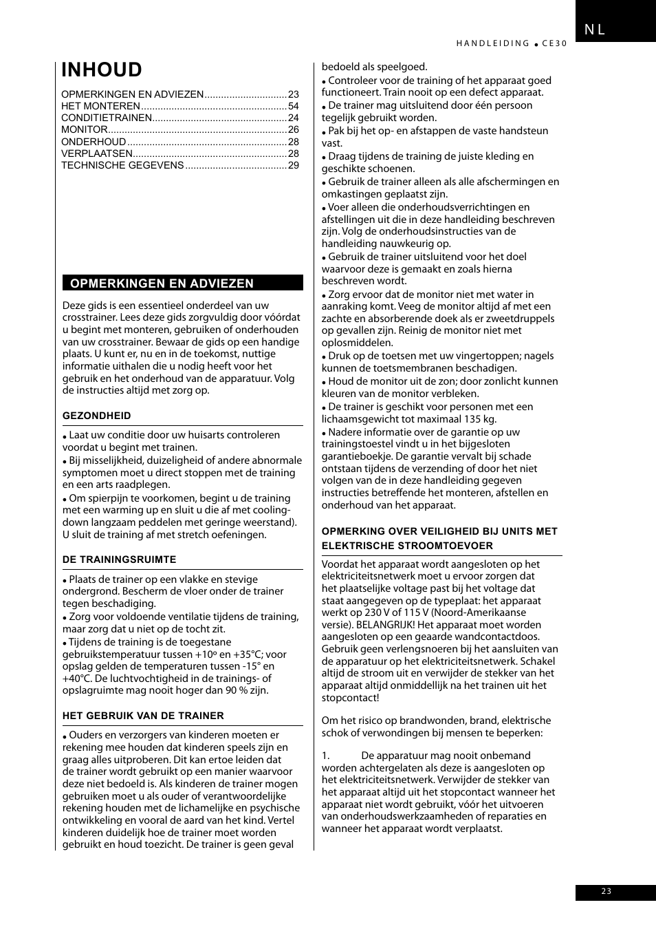 Inhoud | Tunturi CE30 User Manual | Page 23 / 60