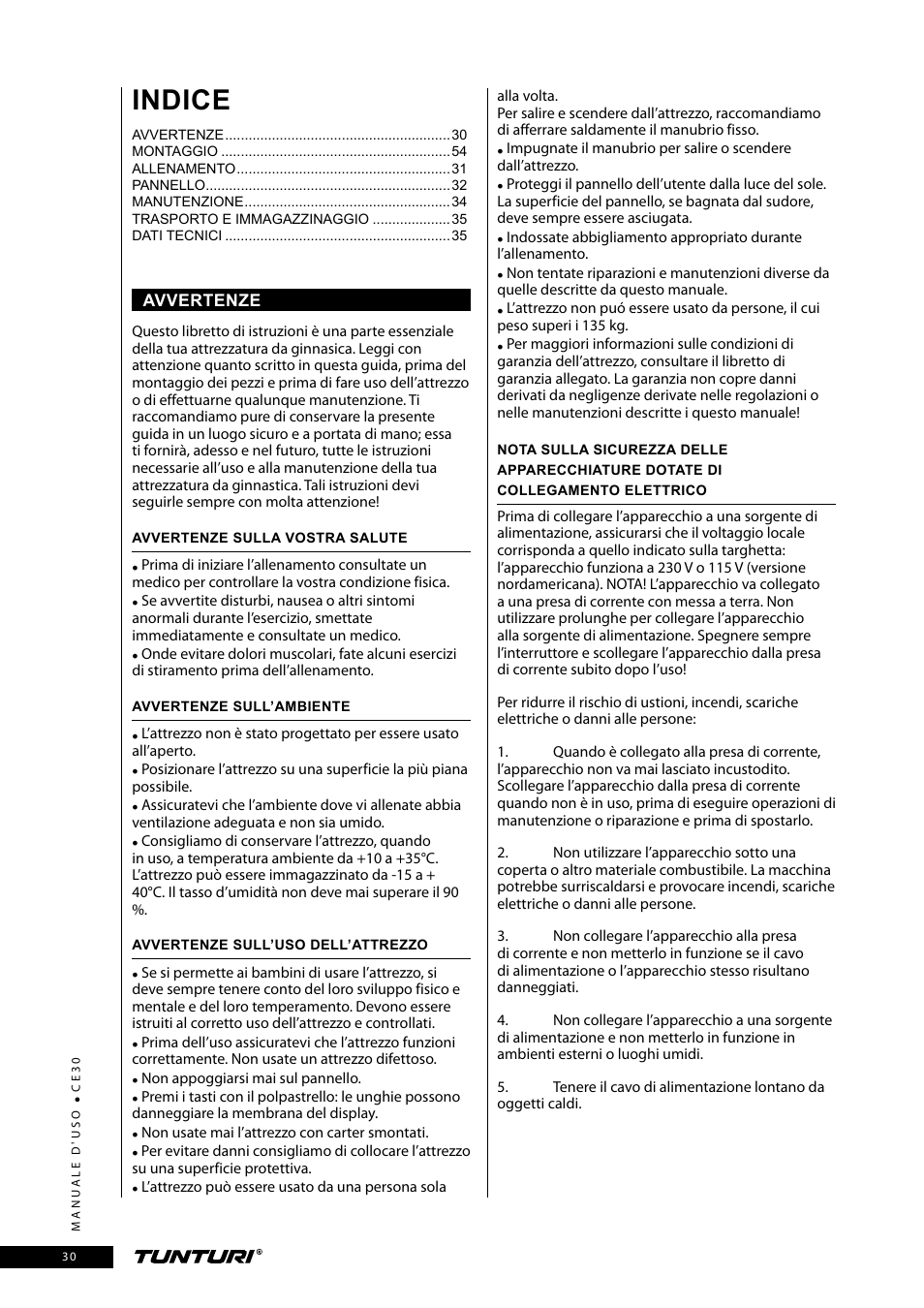 Indice | Tunturi CE30 User Manual | Page 30 / 60