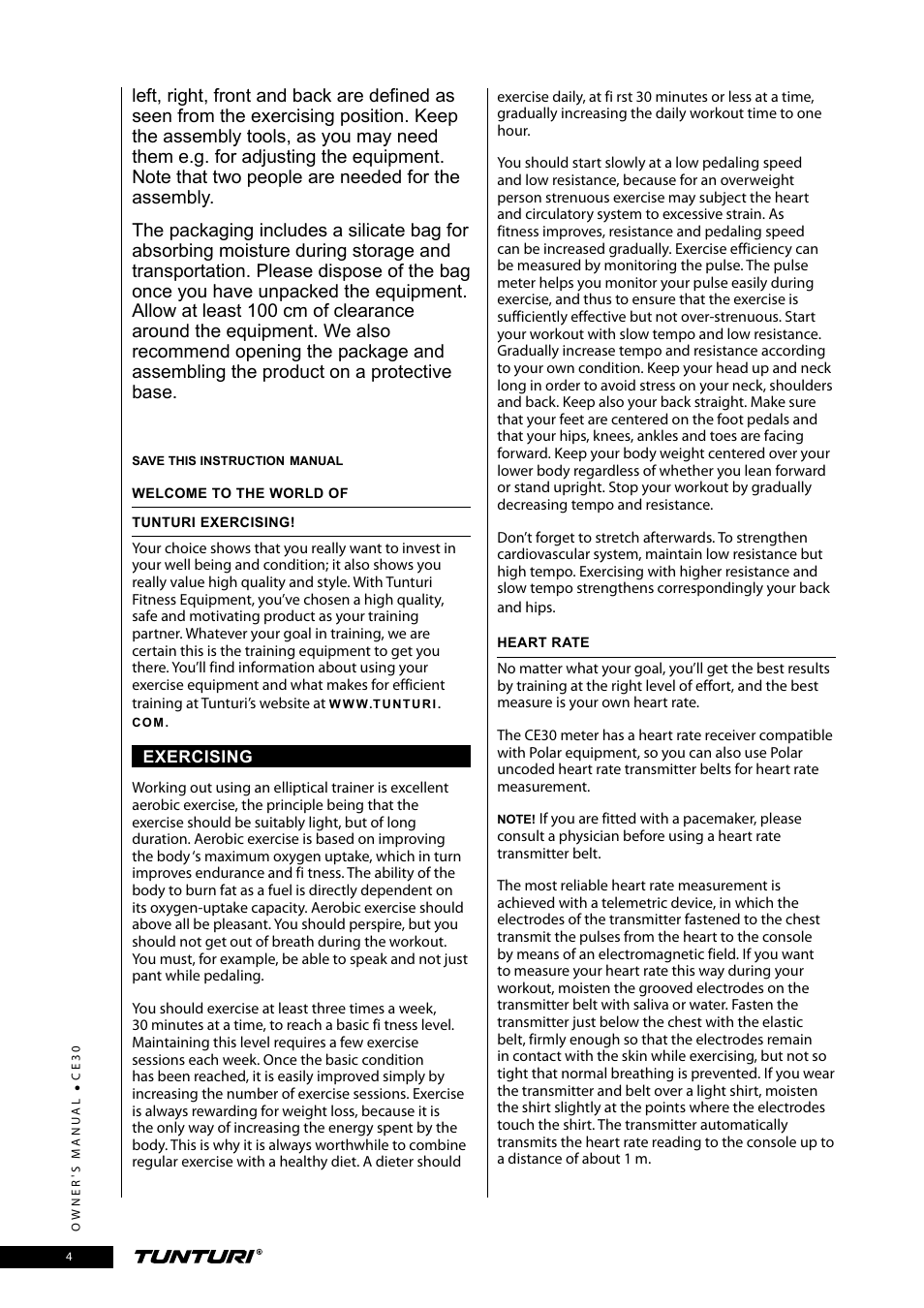 Tunturi CE30 User Manual | Page 4 / 60