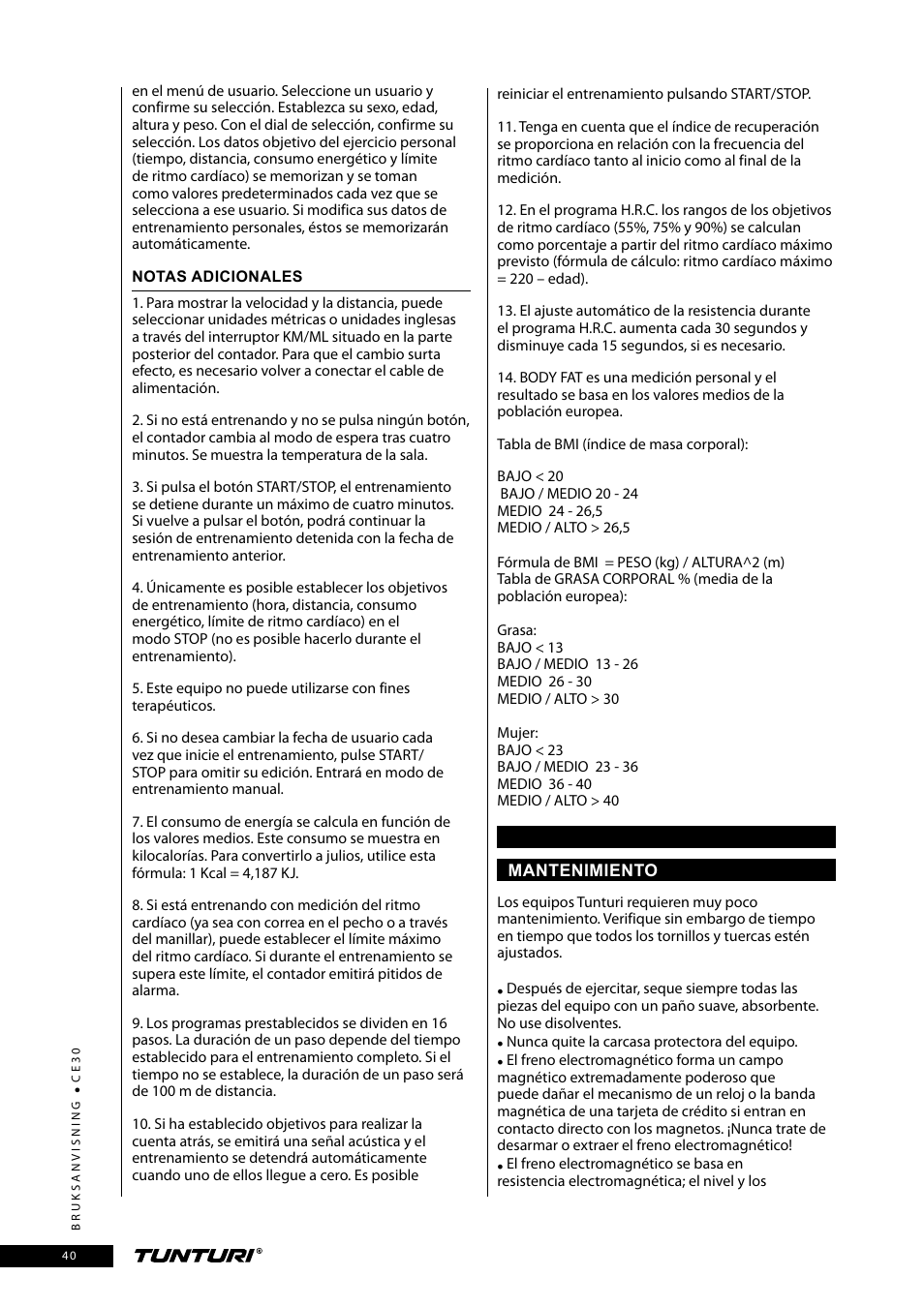 Tunturi CE30 User Manual | Page 40 / 60
