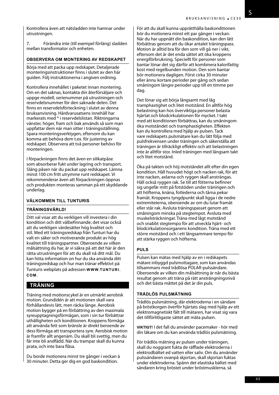 Tunturi CE30 User Manual | Page 43 / 60