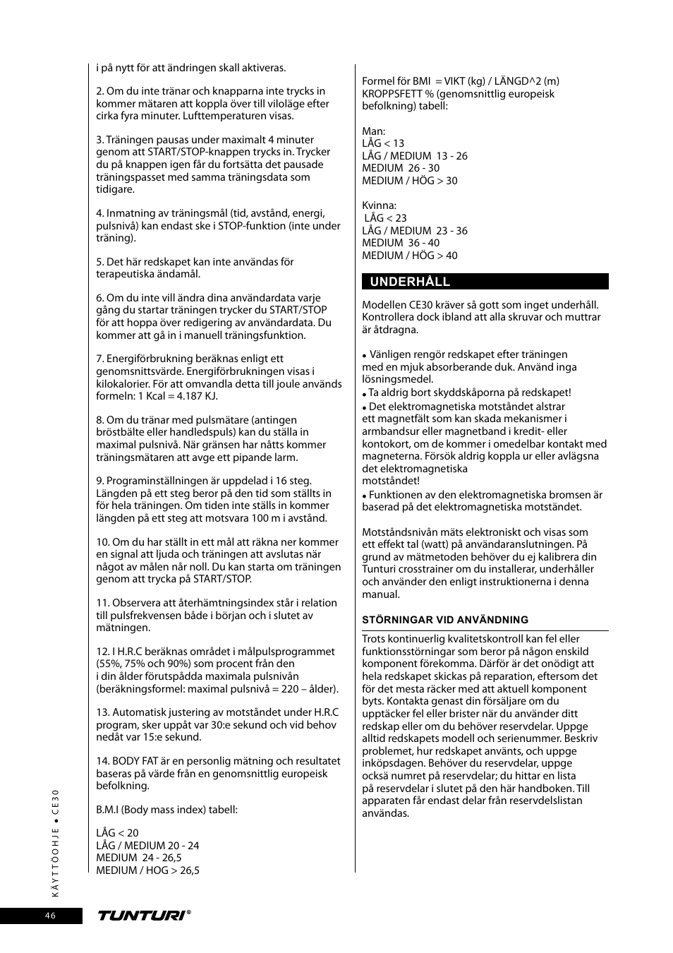 Tunturi CE30 User Manual | Page 46 / 60