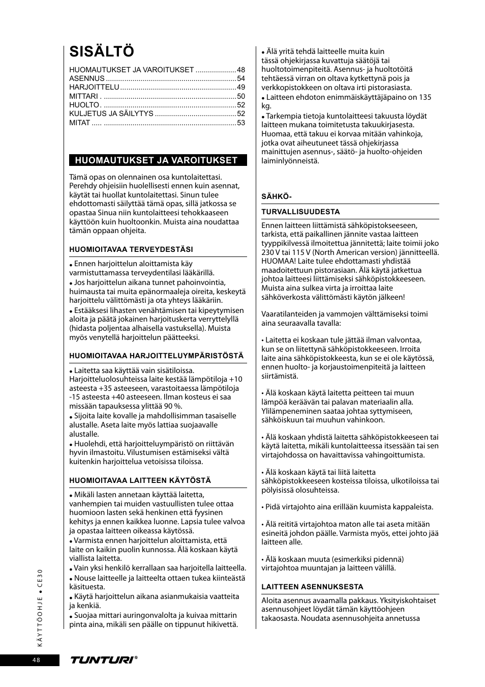 Sisältö | Tunturi CE30 User Manual | Page 48 / 60