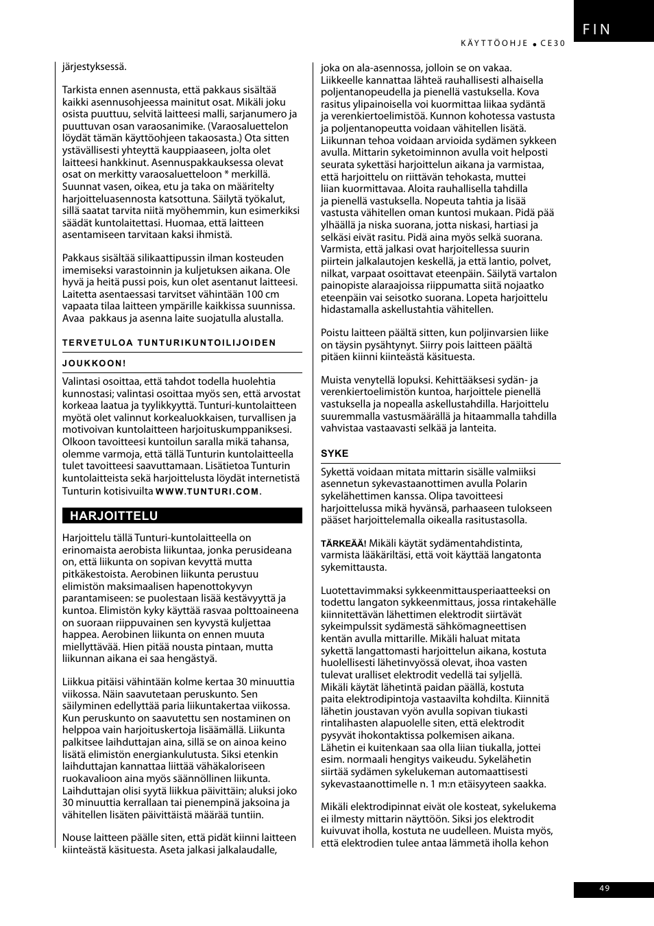 F i n | Tunturi CE30 User Manual | Page 49 / 60