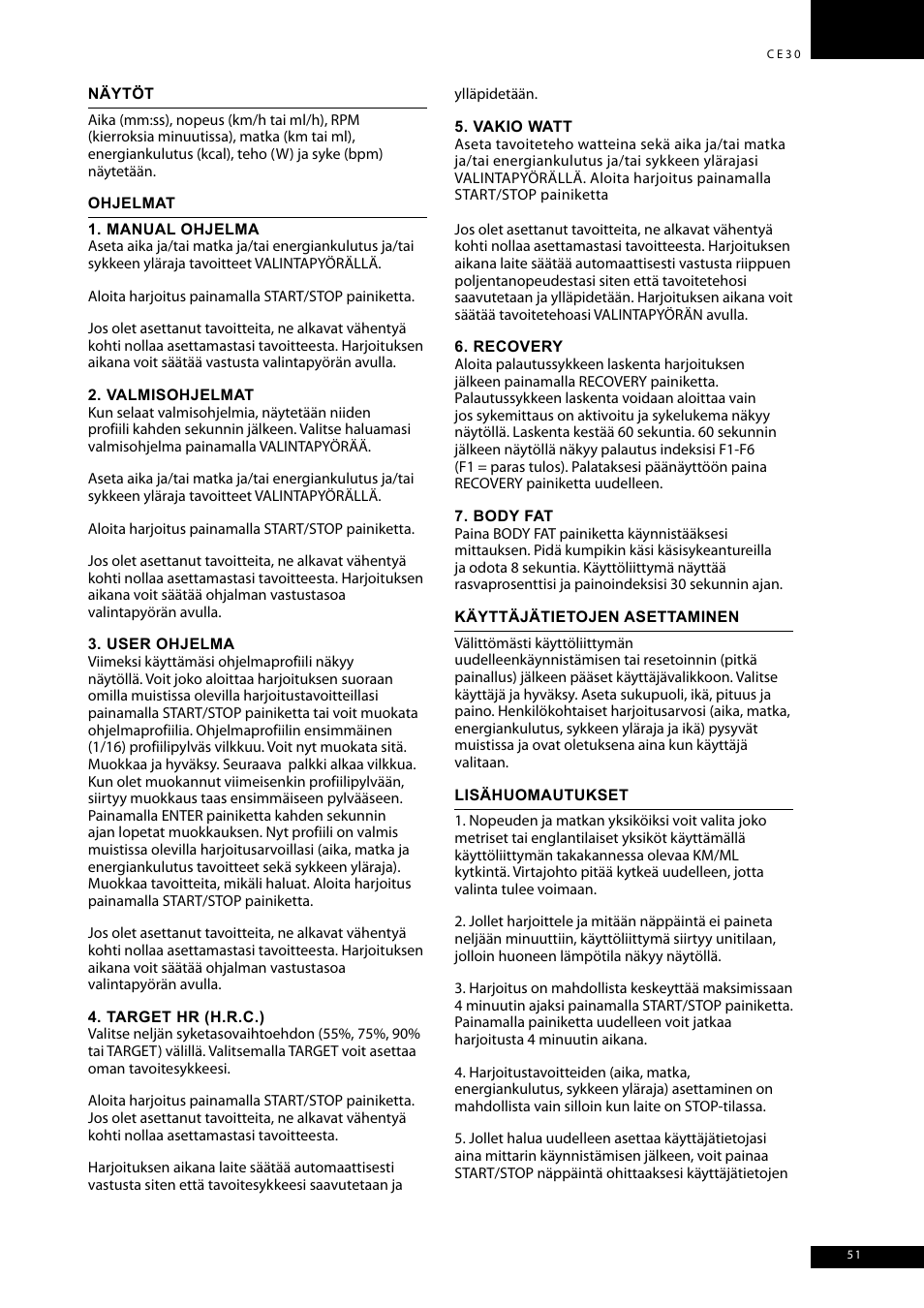 Tunturi CE30 User Manual | Page 51 / 60
