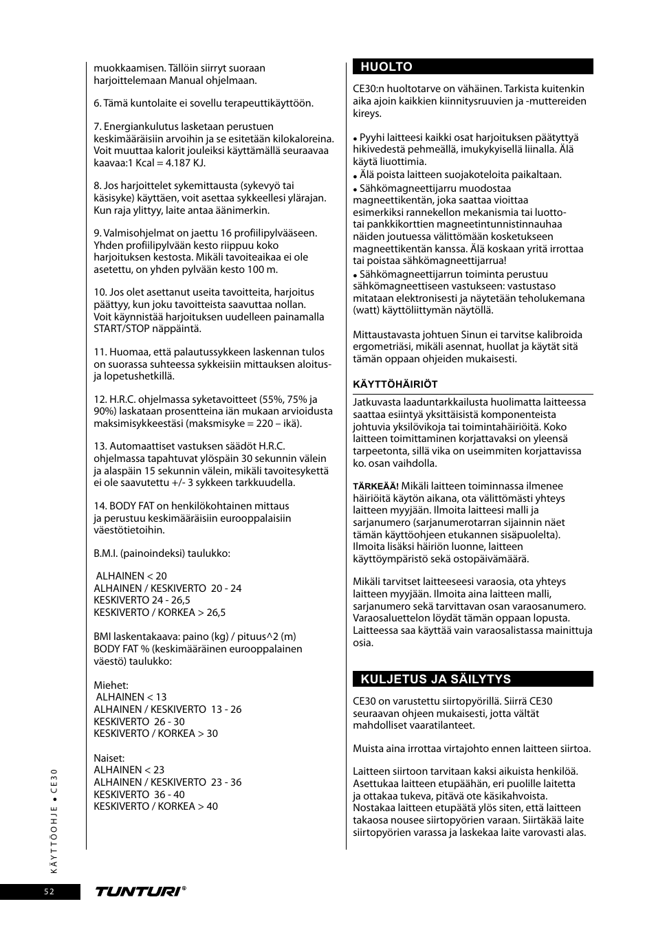 Tunturi CE30 User Manual | Page 52 / 60