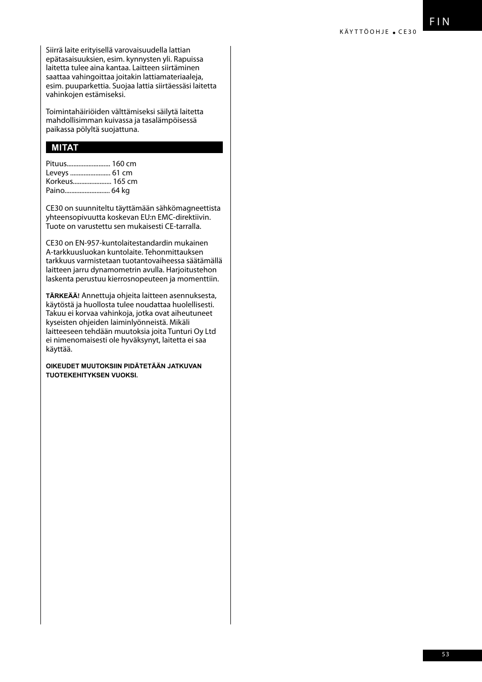 F i n | Tunturi CE30 User Manual | Page 53 / 60