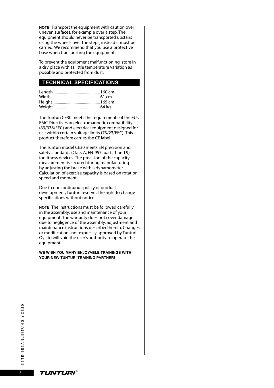 Tunturi CE30 User Manual | Page 8 / 60