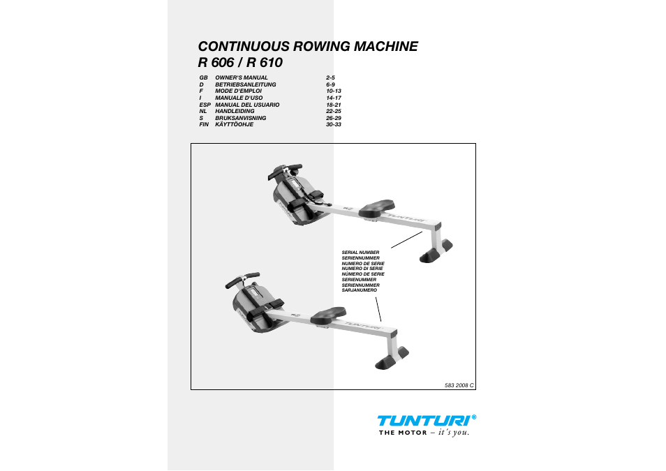 Tunturi Continuous Rowing Machine R 606 User Manual | 7 pages