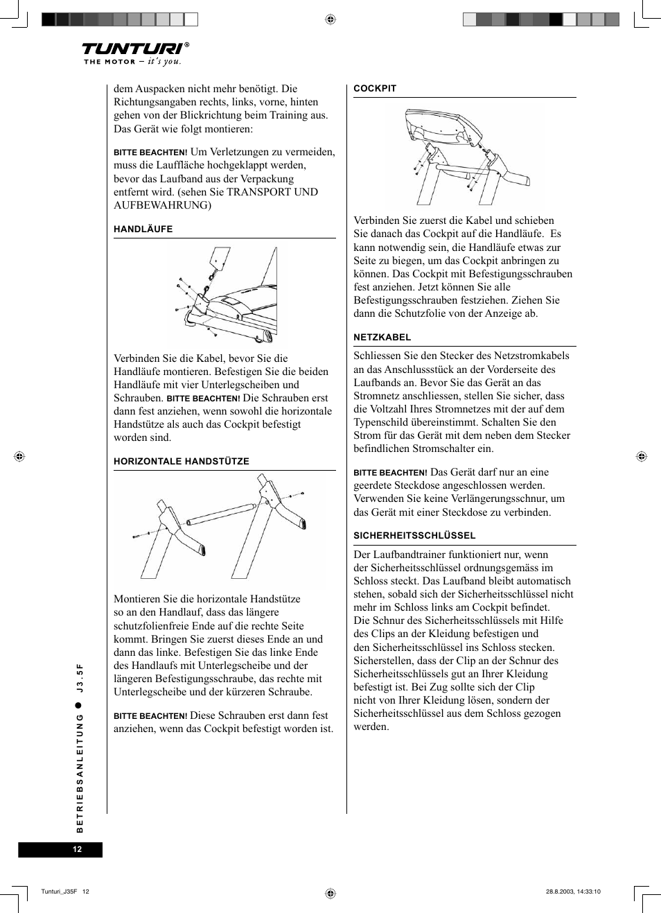 Tunturi J3.5F User Manual | Page 12 / 72