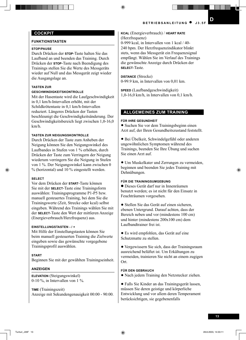 Tunturi J3.5F User Manual | Page 13 / 72