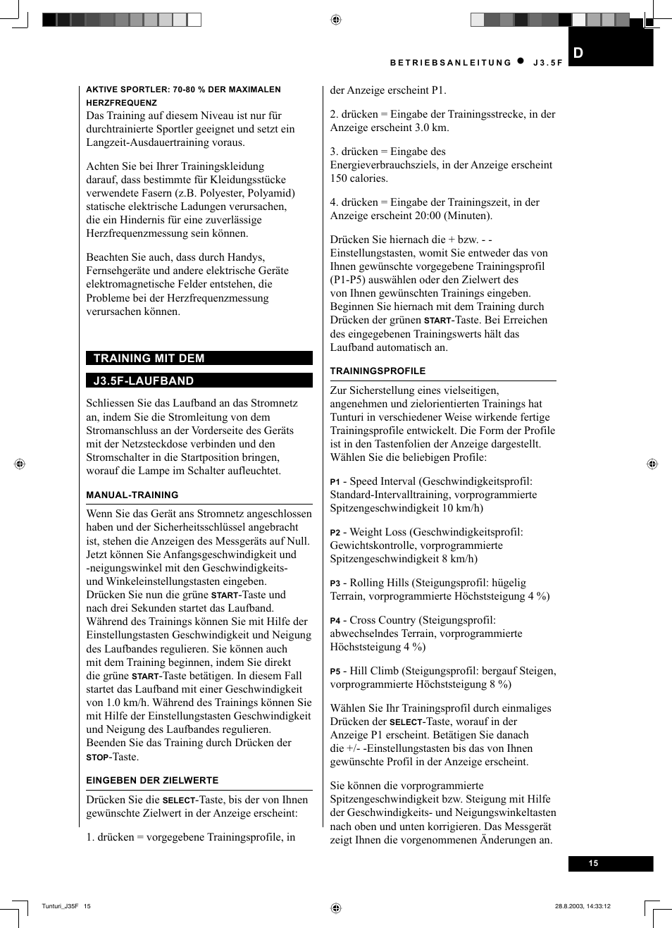 Tunturi J3.5F User Manual | Page 15 / 72