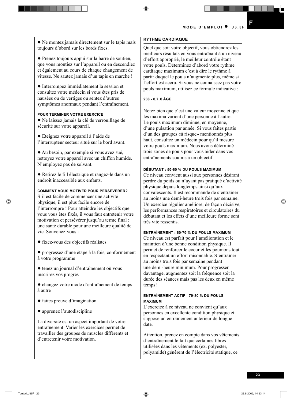 Tunturi J3.5F User Manual | Page 23 / 72
