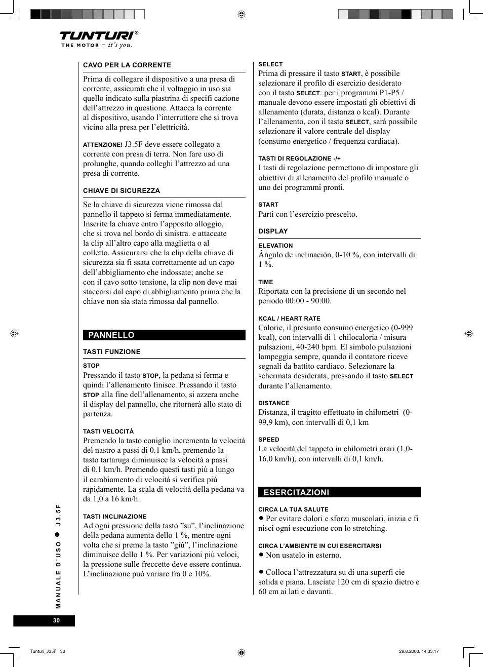 Tunturi J3.5F User Manual | Page 30 / 72