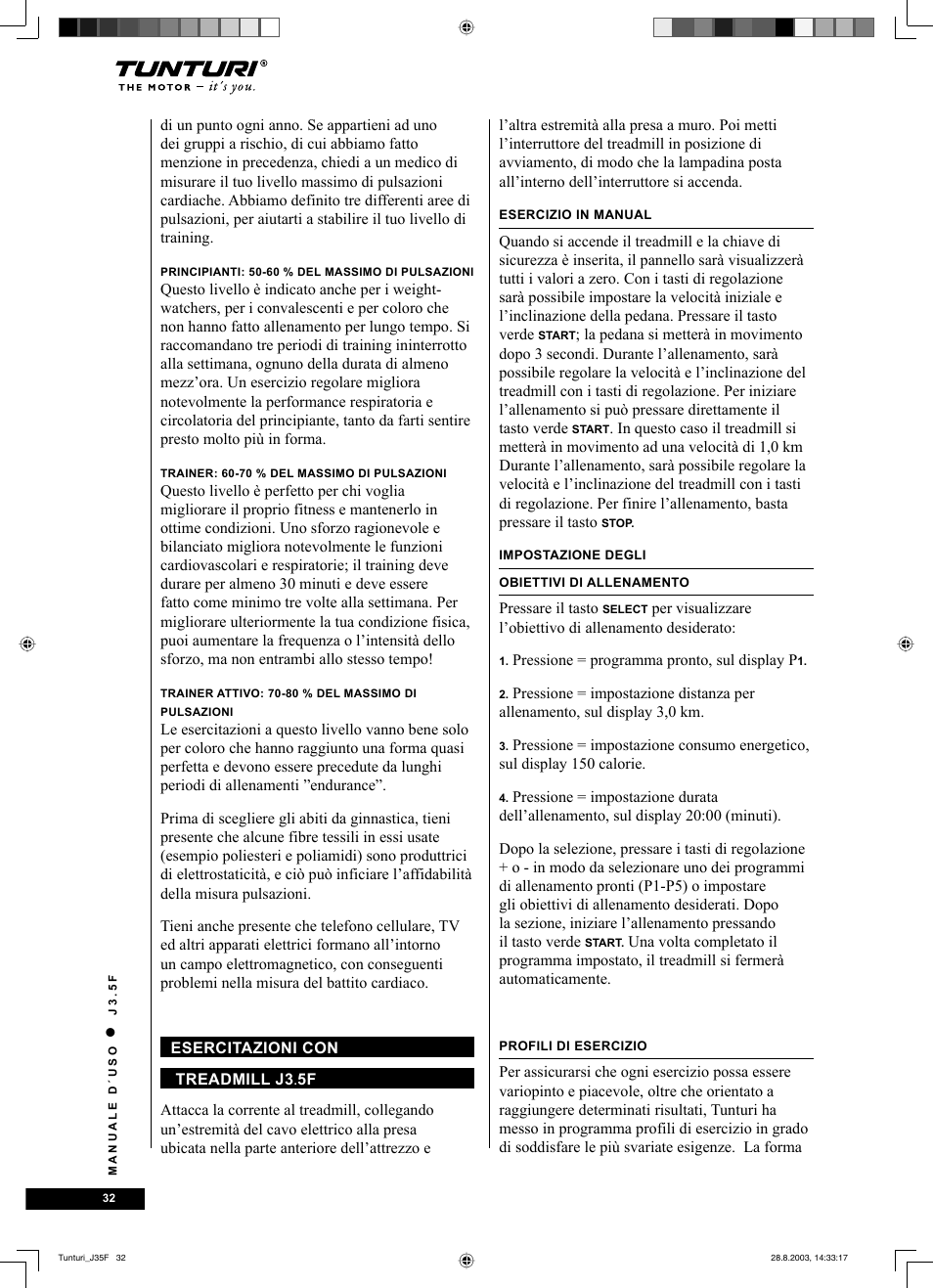 Tunturi J3.5F User Manual | Page 32 / 72