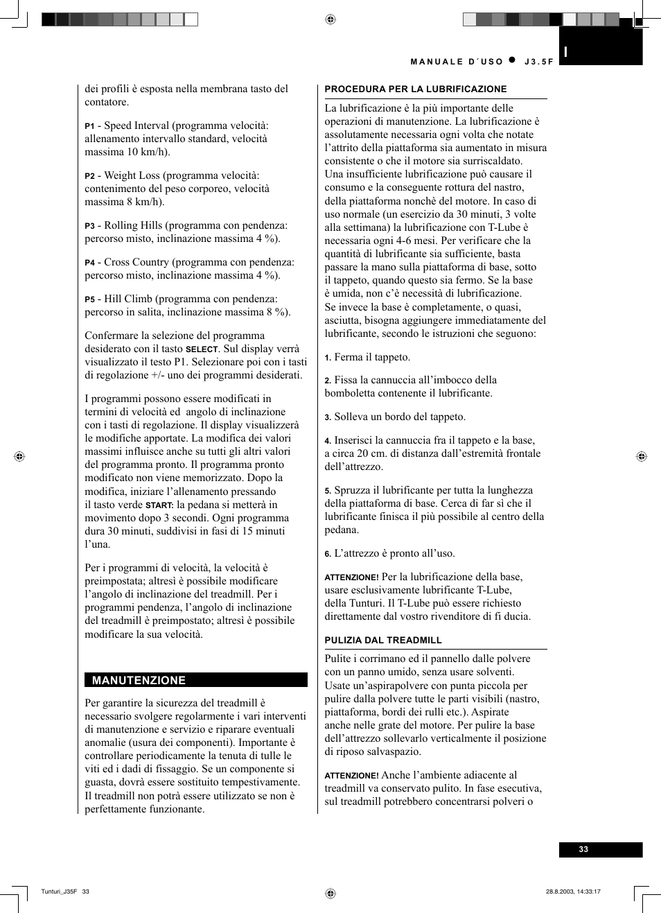 Tunturi J3.5F User Manual | Page 33 / 72