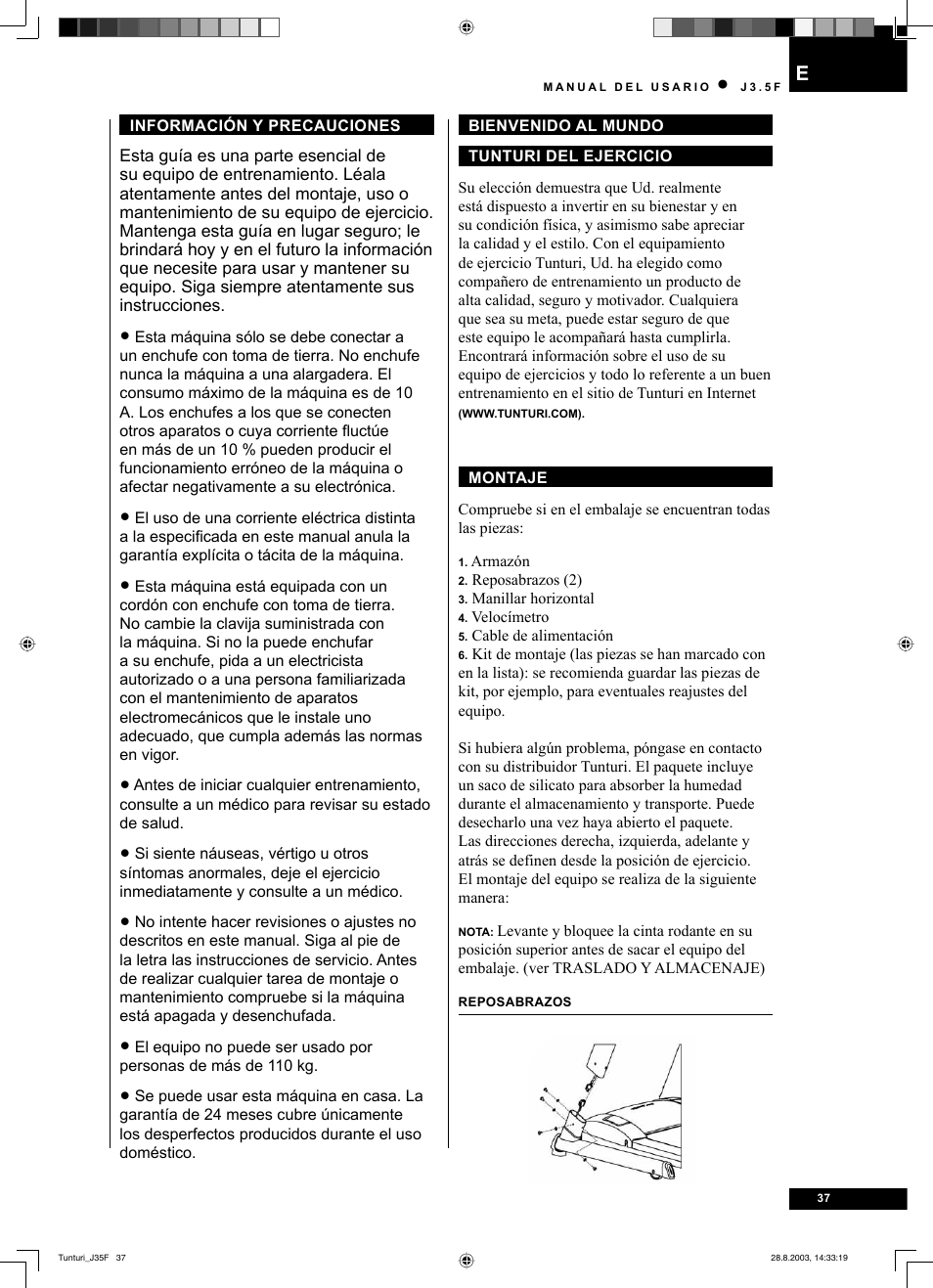 Tunturi J3.5F User Manual | Page 37 / 72