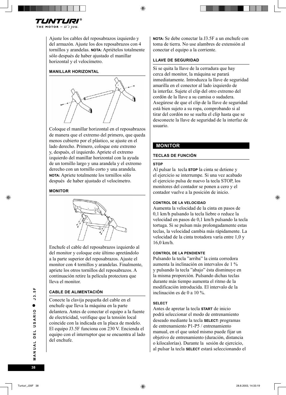 Tunturi J3.5F User Manual | Page 38 / 72