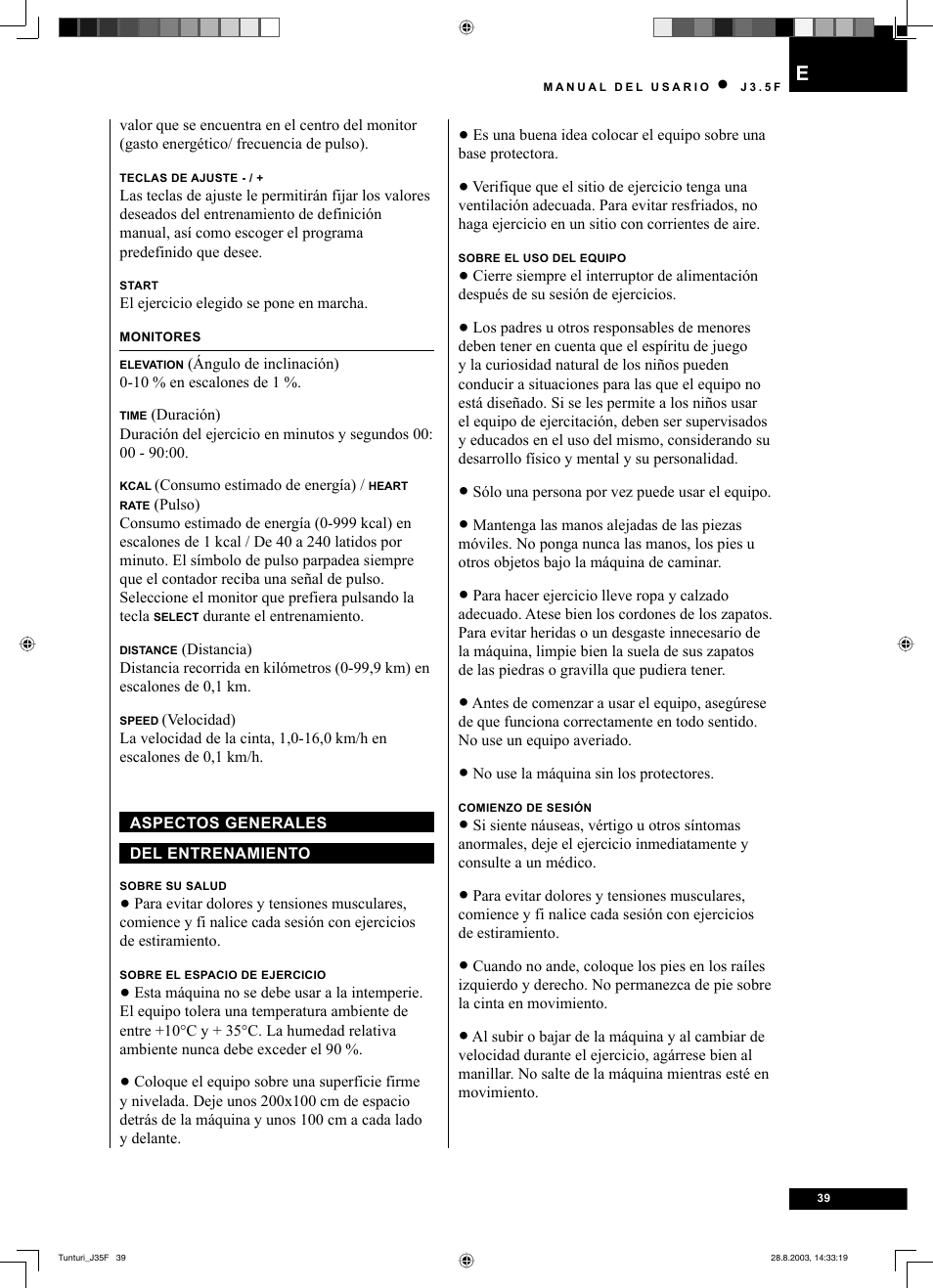 Tunturi J3.5F User Manual | Page 39 / 72