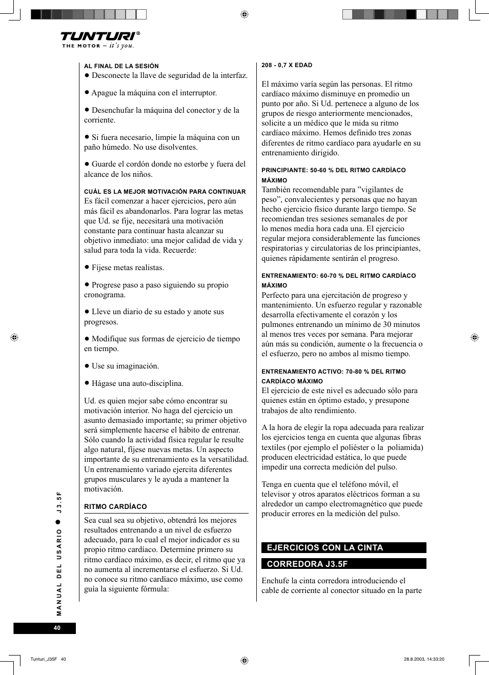 Tunturi J3.5F User Manual | Page 40 / 72