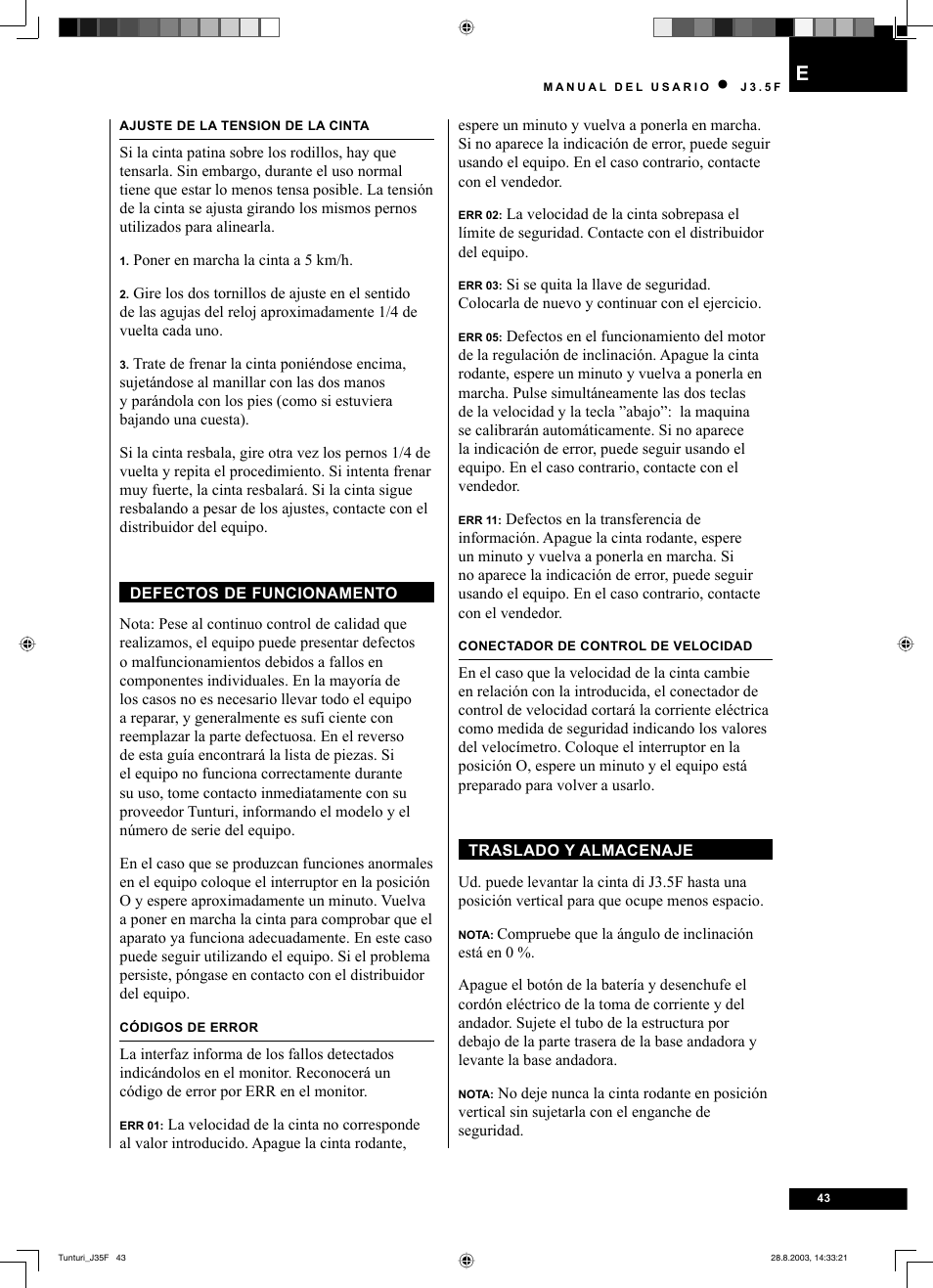 Tunturi J3.5F User Manual | Page 43 / 72