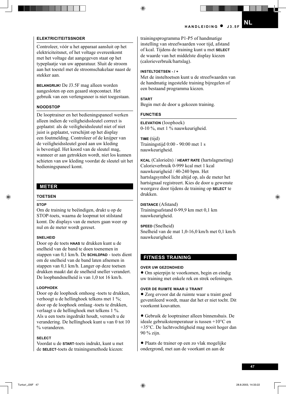 Tunturi J3.5F User Manual | Page 47 / 72