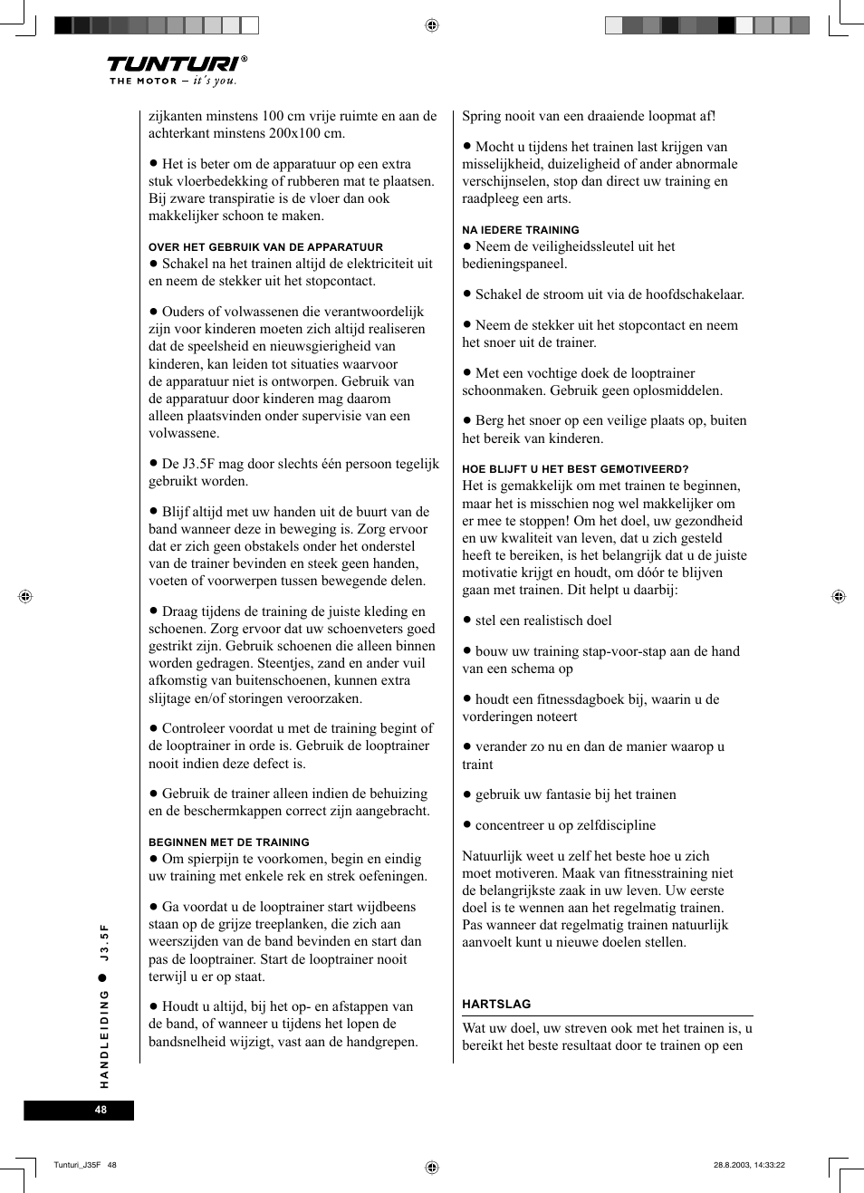 Tunturi J3.5F User Manual | Page 48 / 72