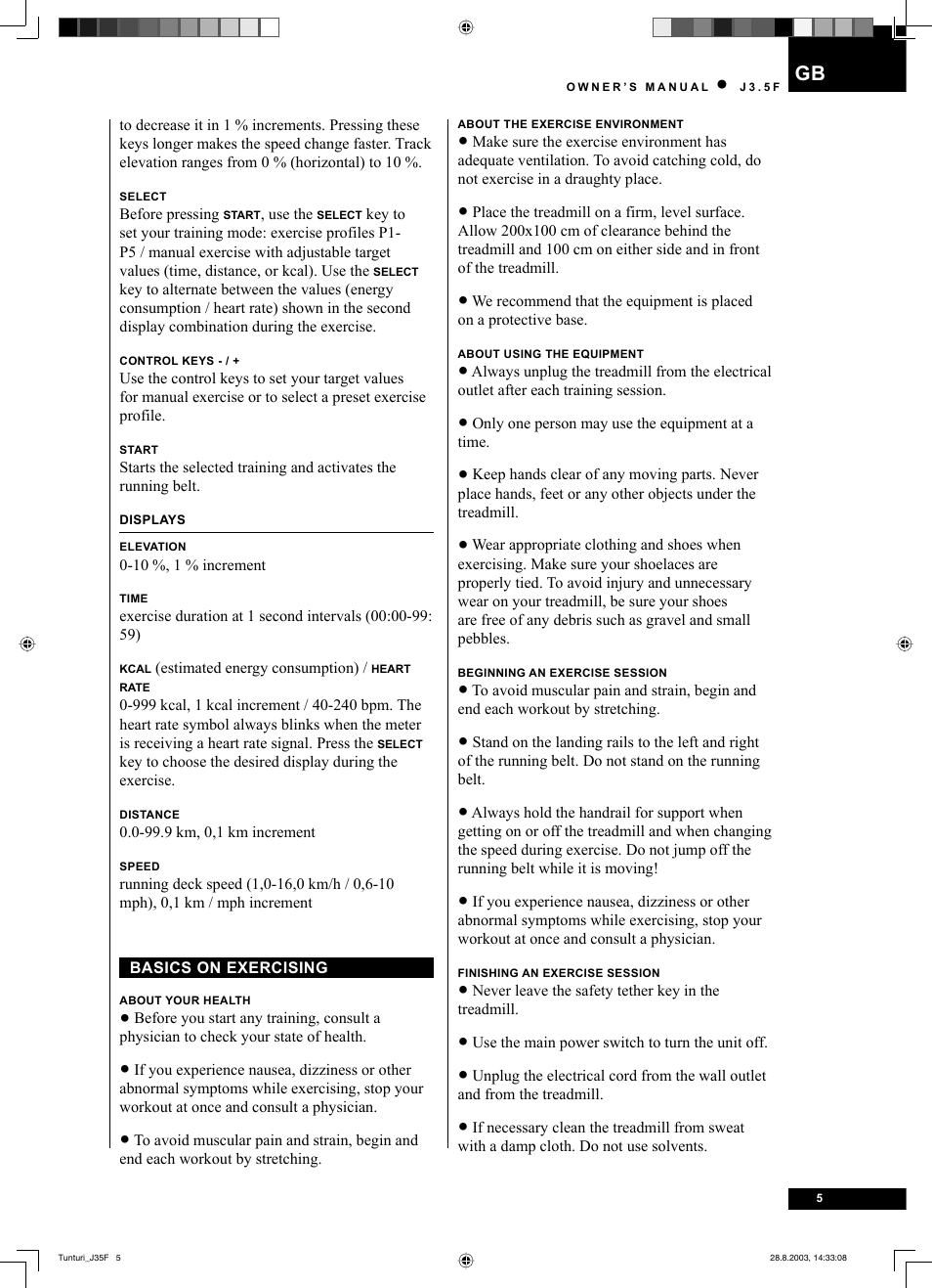 Tunturi J3.5F User Manual | Page 5 / 72