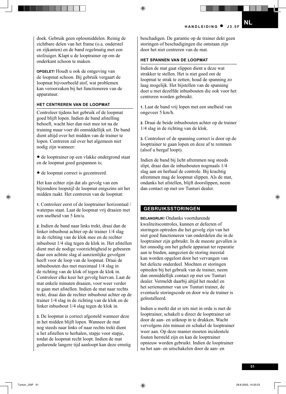 Tunturi J3.5F User Manual | Page 51 / 72