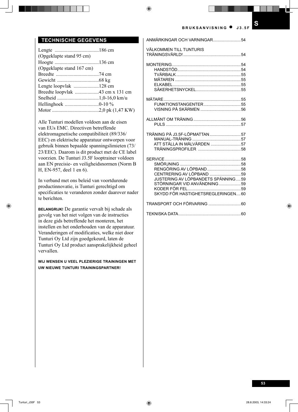 Tunturi J3.5F User Manual | Page 53 / 72