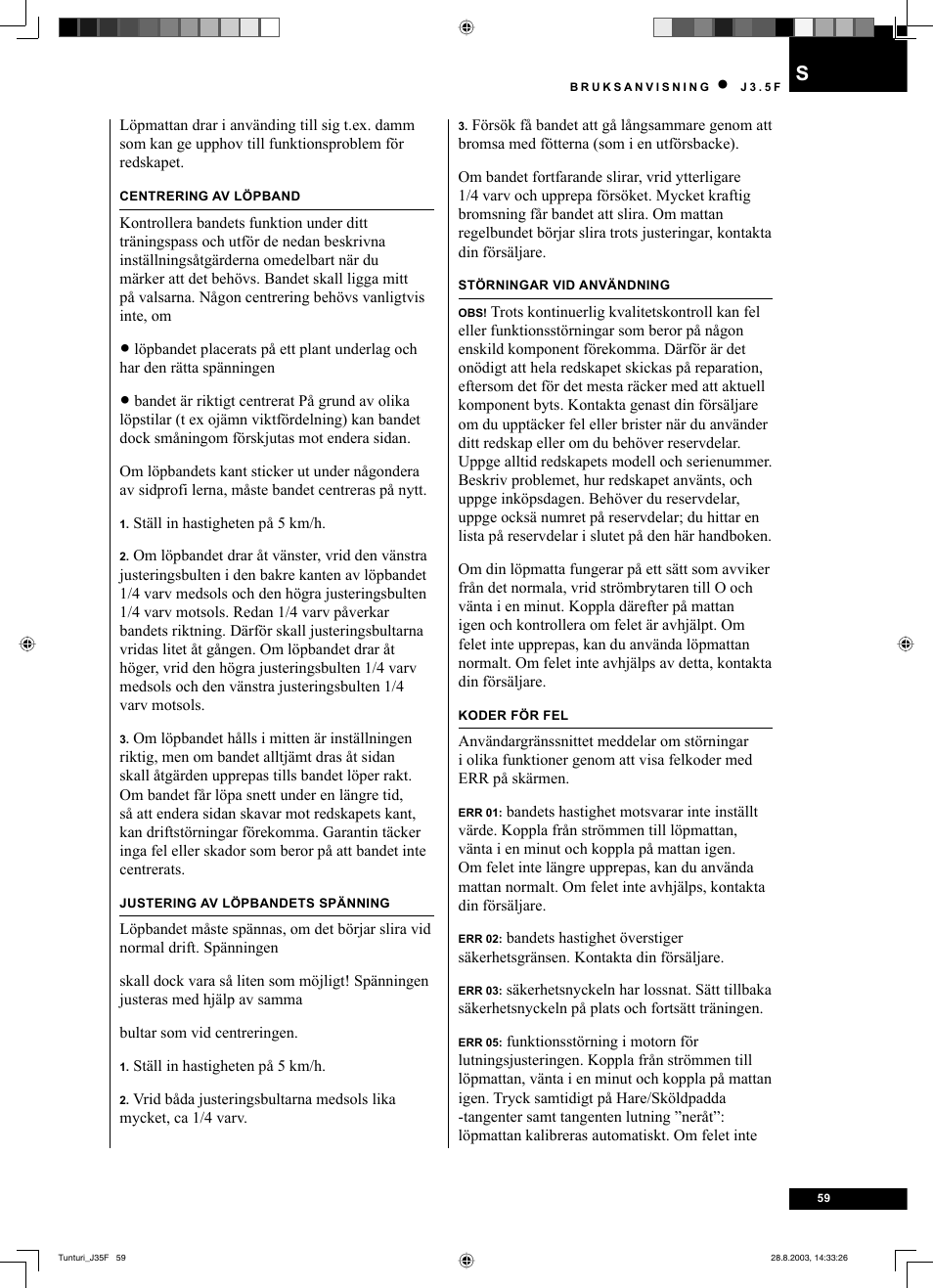 Tunturi J3.5F User Manual | Page 59 / 72