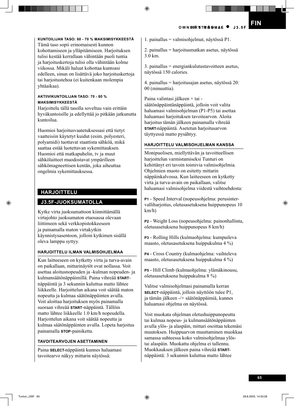 Tunturi J3.5F User Manual | Page 65 / 72