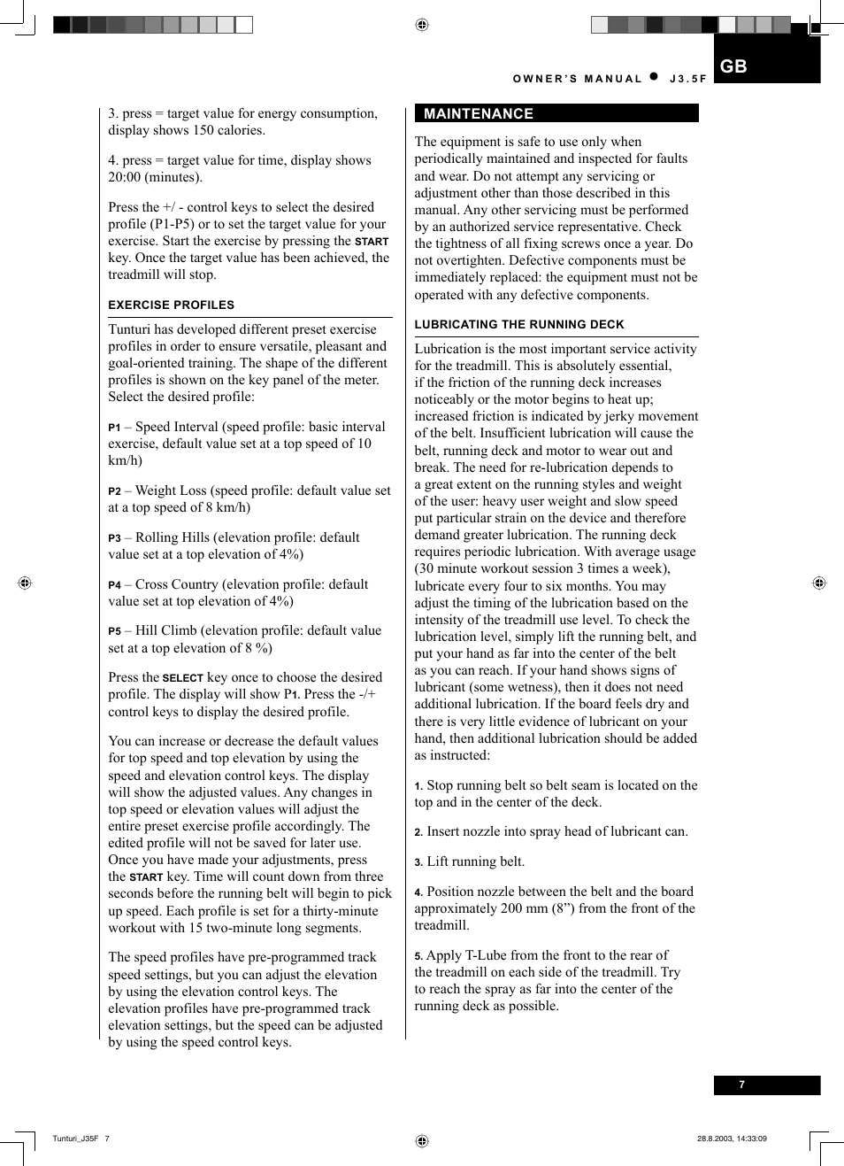 Tunturi J3.5F User Manual | Page 7 / 72