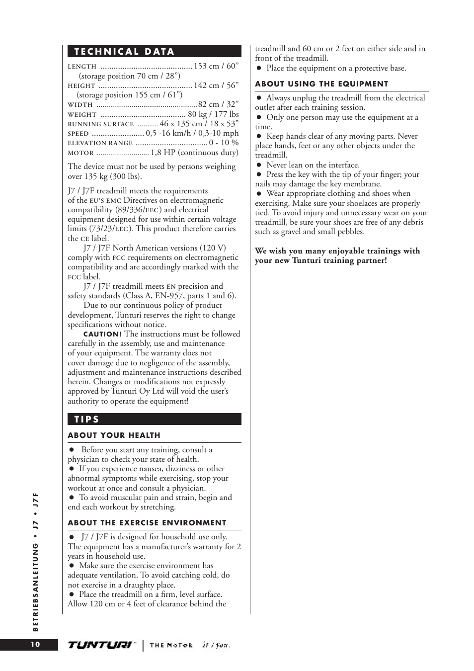 Tunturi J7 User Manual | Page 10 / 14