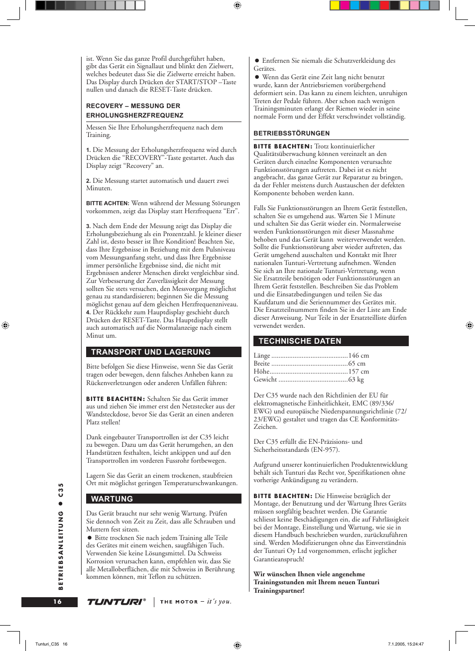 Tunturi C35 User Manual | Page 16 / 68