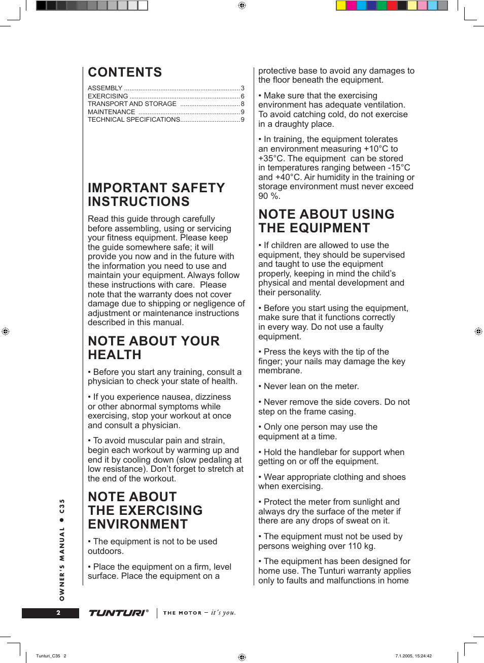 Tunturi C35 User Manual | Page 2 / 68