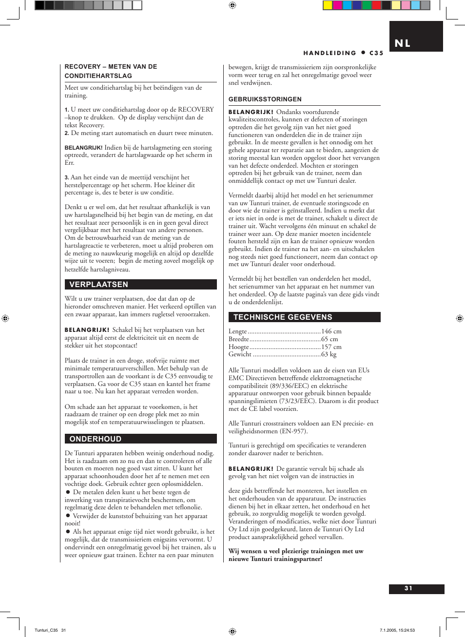 Tunturi C35 User Manual | Page 31 / 68