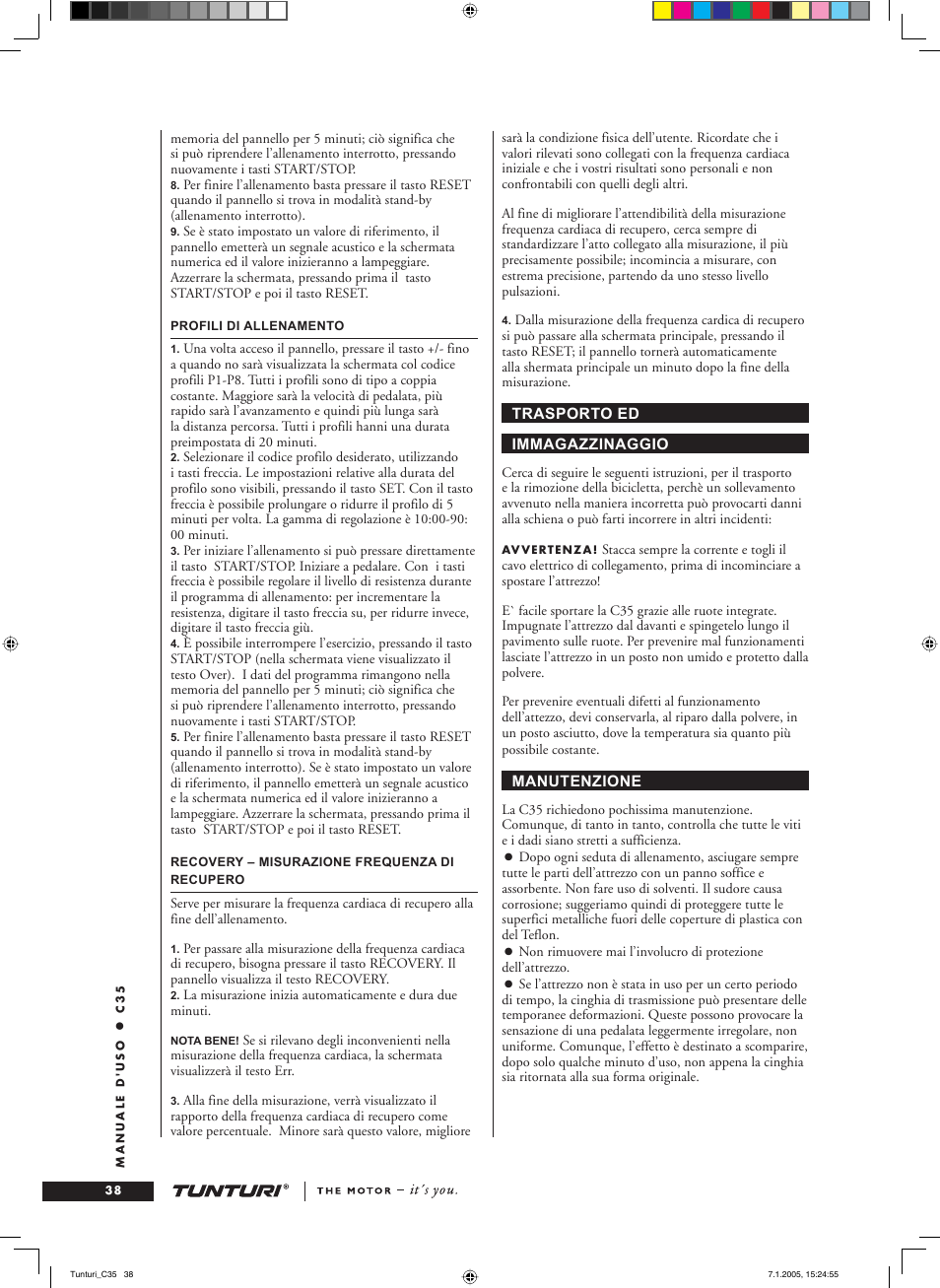 Tunturi C35 User Manual | Page 38 / 68